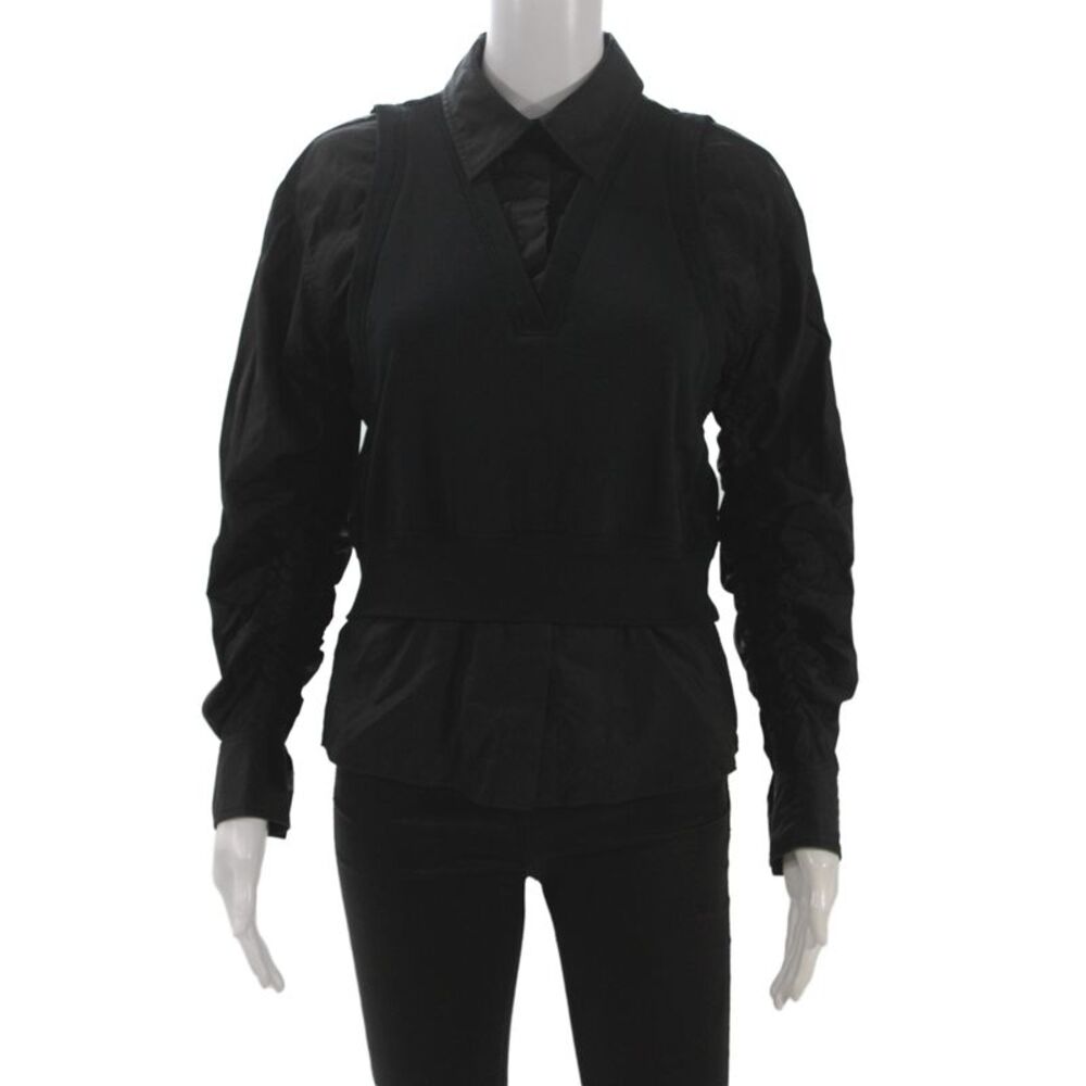 3.1 Phillip Lim Women Black Collared Long Sleeve Cotton Blouse Size XS